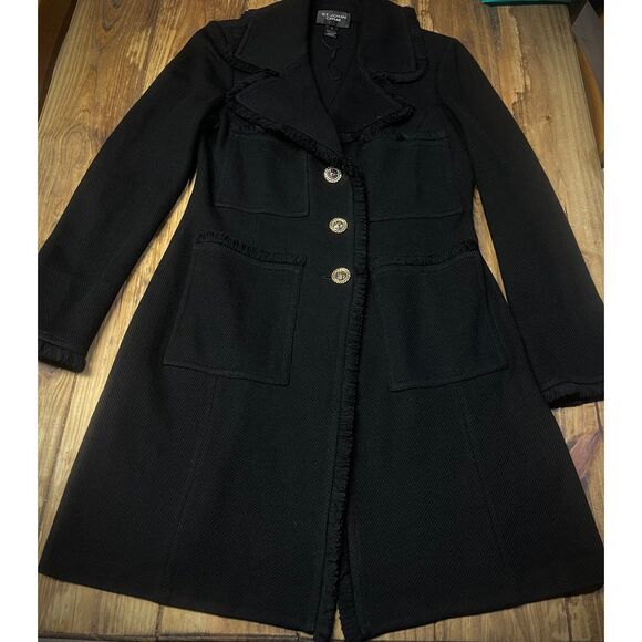 St. John Caviar Black Wool Blend Coat Size 8 - Picture 1 of 5